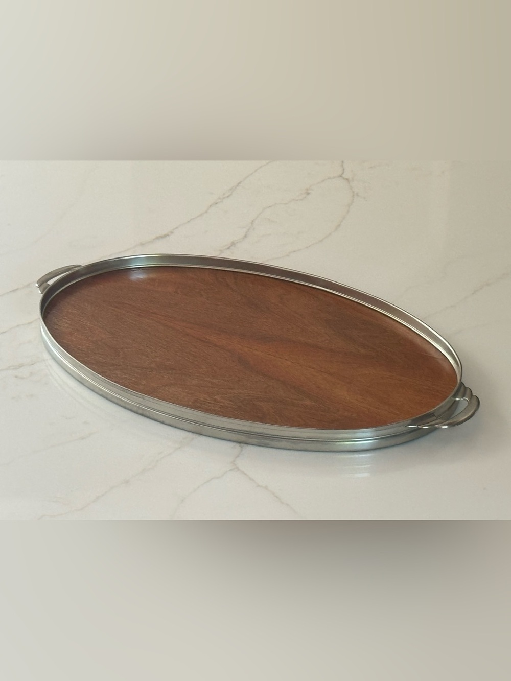 Vintage Royal Holland KMD Style Teak & Pewter Serving Tray MCM 21β